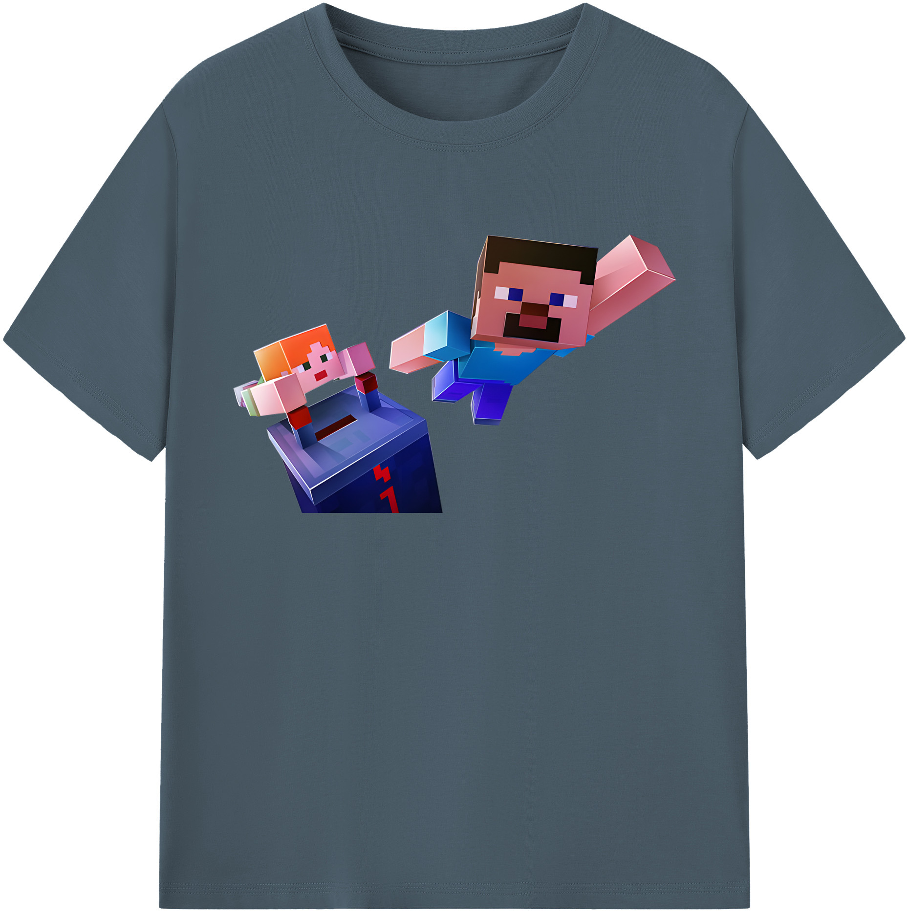 （画像用） マインクラフト ブロックの世界 Minecraft MC Block world 綿100％半袖Tシャツ（フロントプリント）